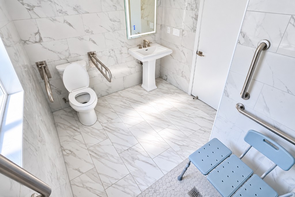 Accessible bathroom with grab bars